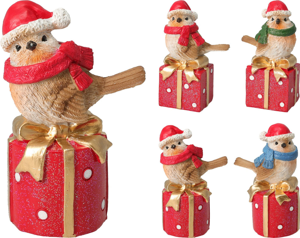 vogel op cadeaudoos 13cm 4ass