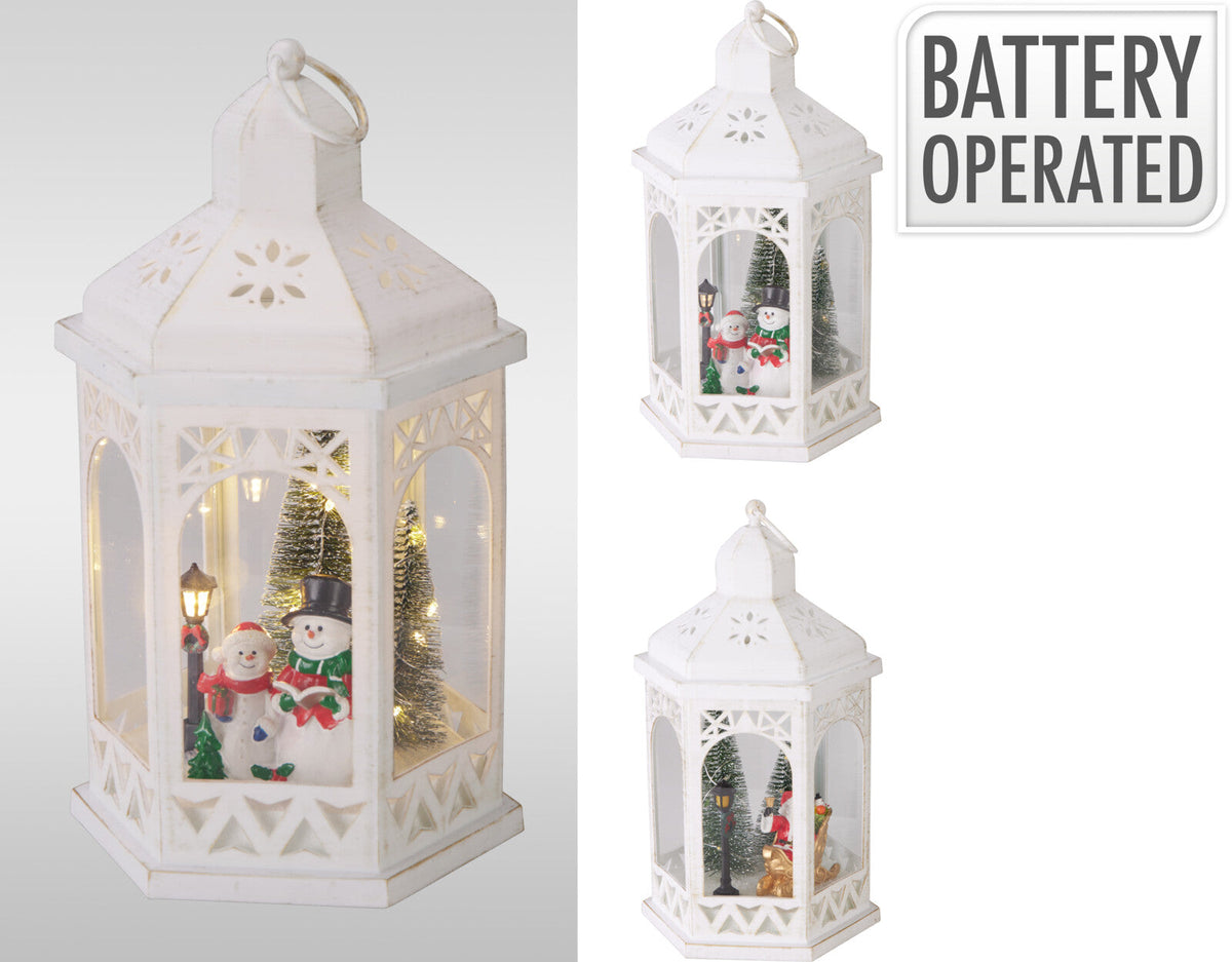 lantaarn m kerstscene 32cm wit