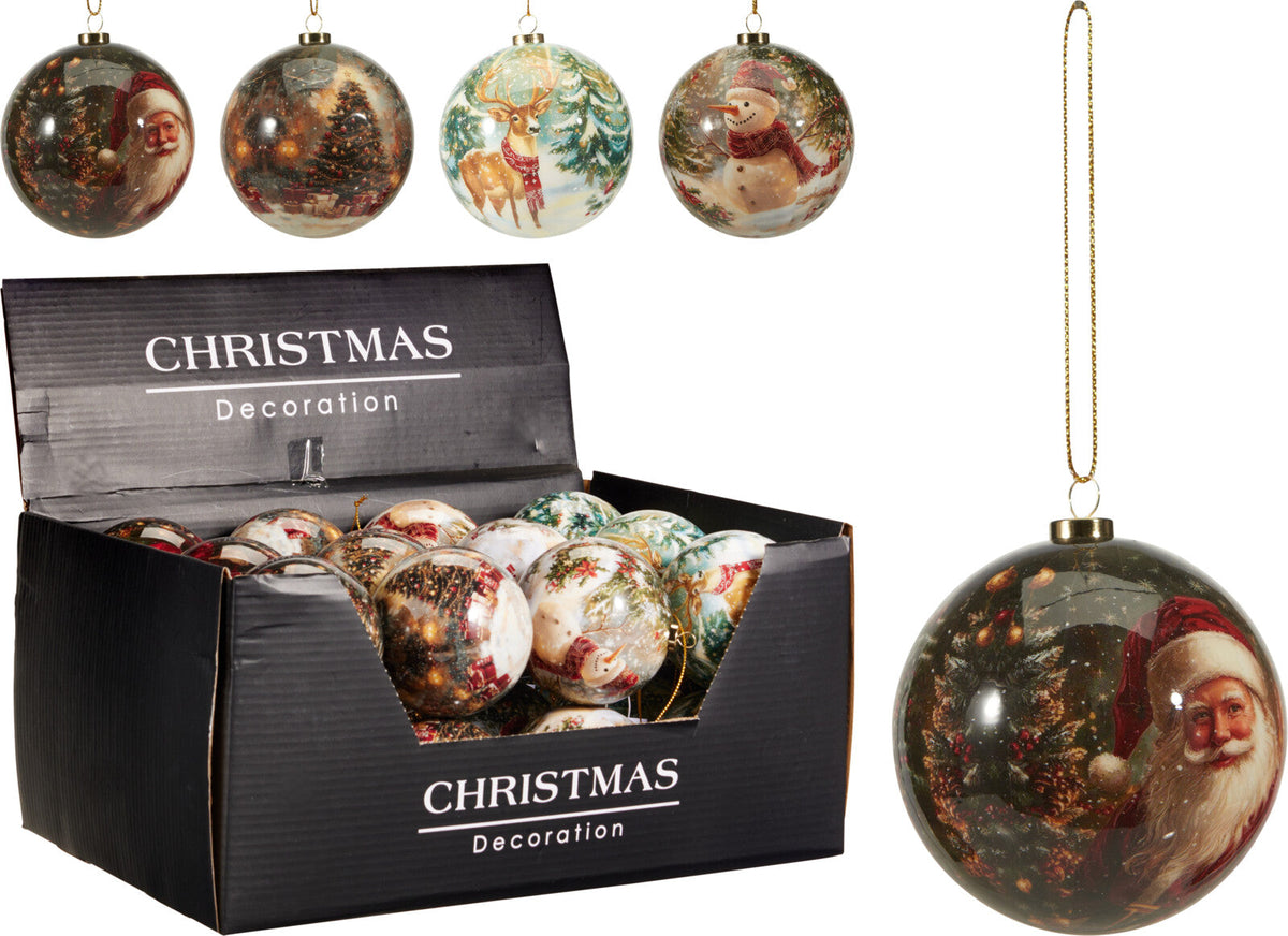 kerstbal 8cm 4ass design traditioneel