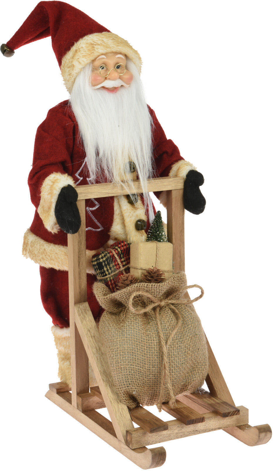 kerstman op slee staand bordeaux