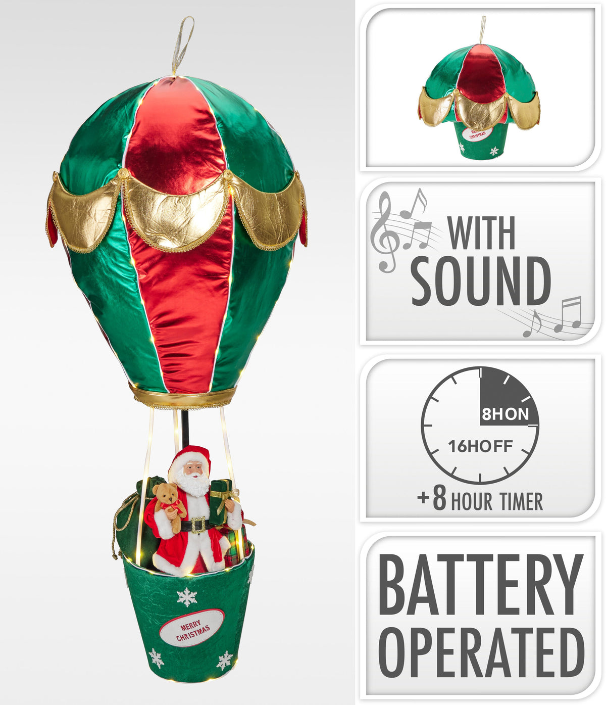 ballon met kerstman 150cm met led and muziek