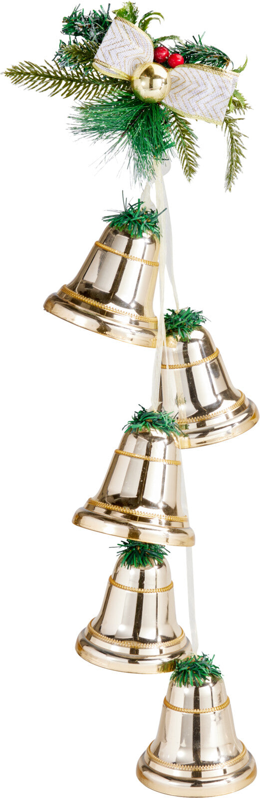 kerstbellen met dennentakjes hangdeco champagne