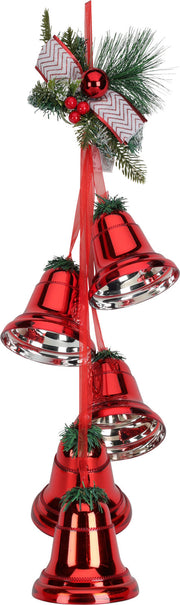 kerstbellen met dennentakjes hangdeco rood