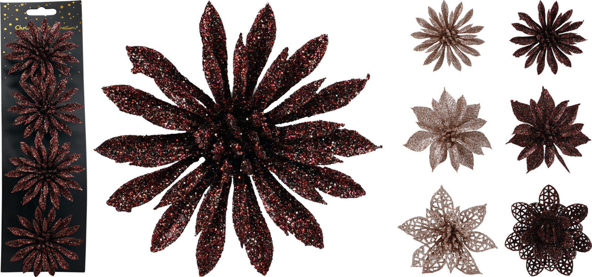 bloem op clip set van 4 glitter 6ass scarlet