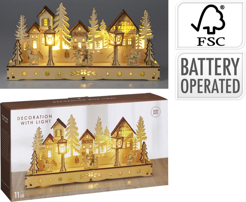 Holzhaus mit LED 30cm