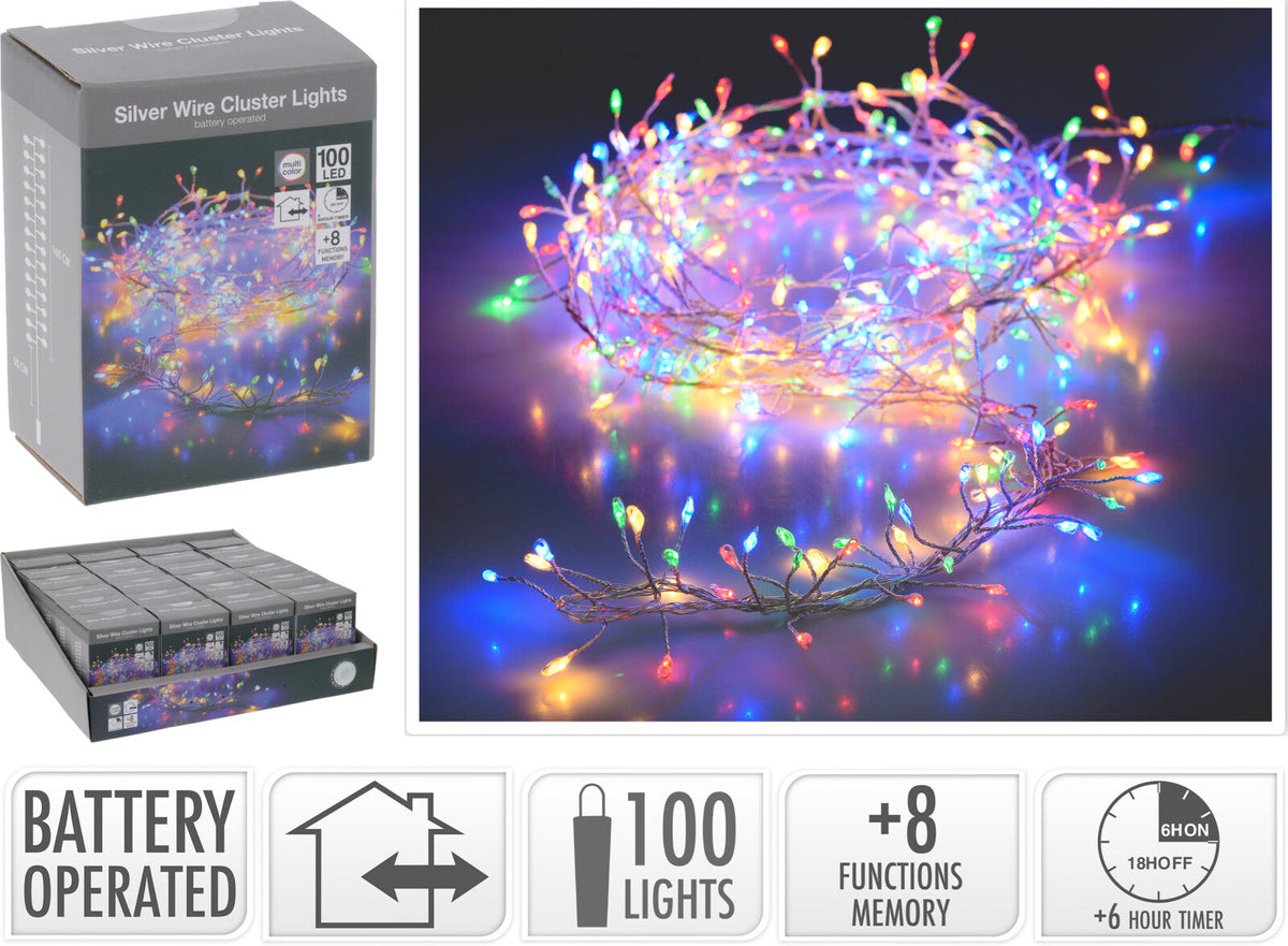 zilverdraad 100led multi b/o ip44 cluster