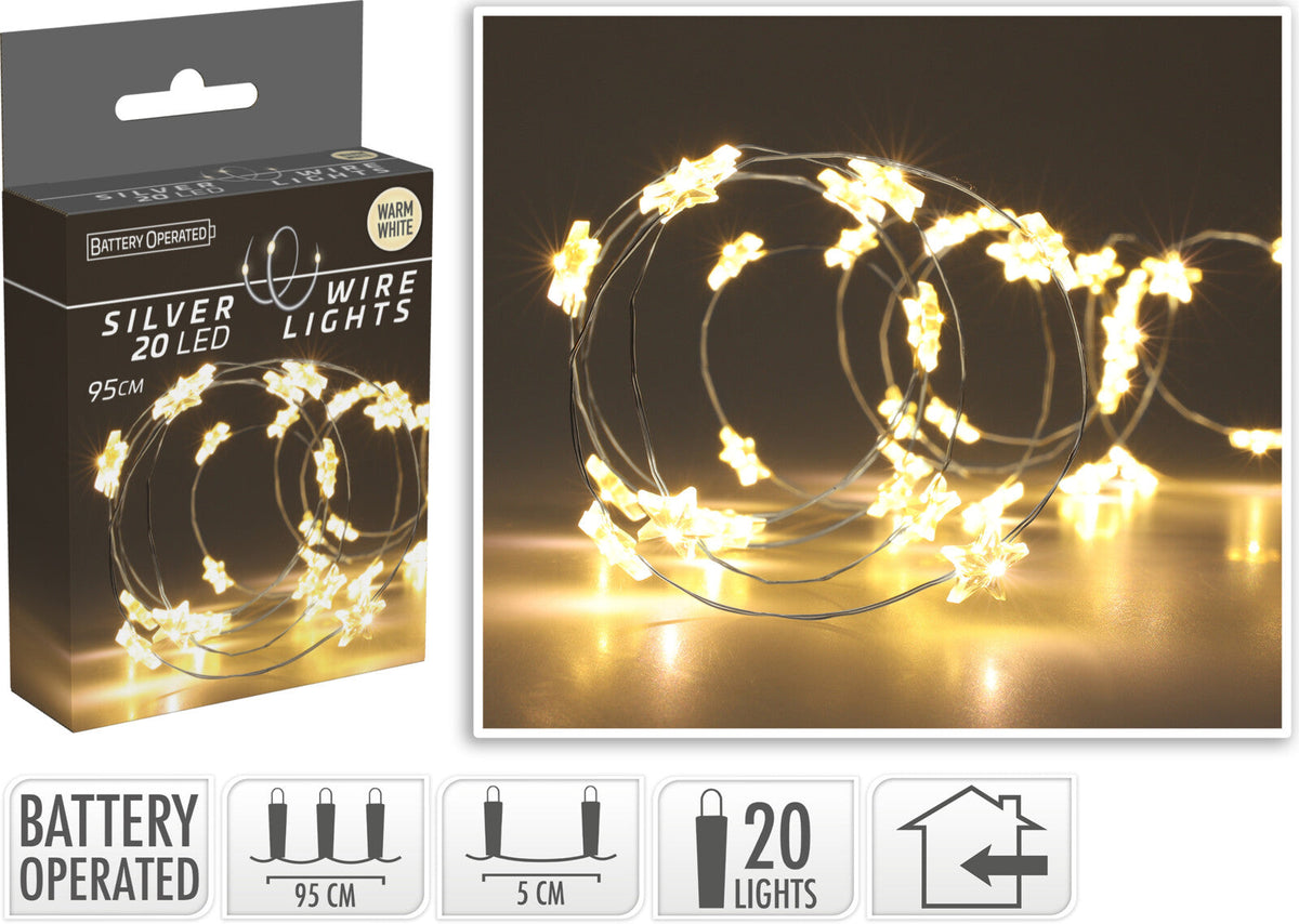 zilverdraad met ster 20led warm wit