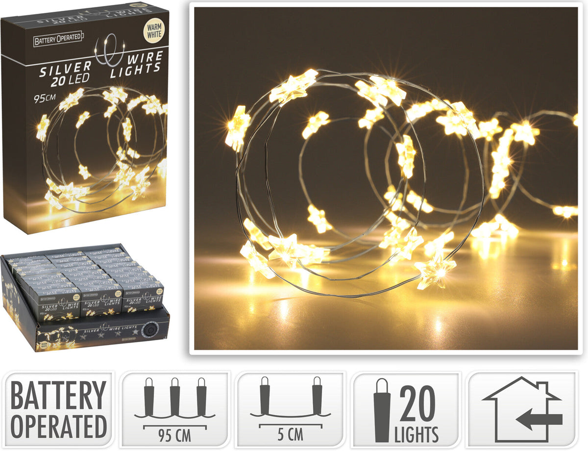 zilverdraad met ster 20led warm wit