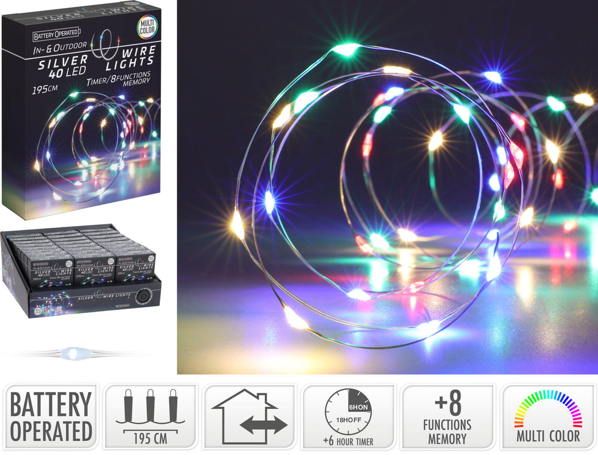 zilverdraad verlichting 40led ip44 8f timer multi kleur