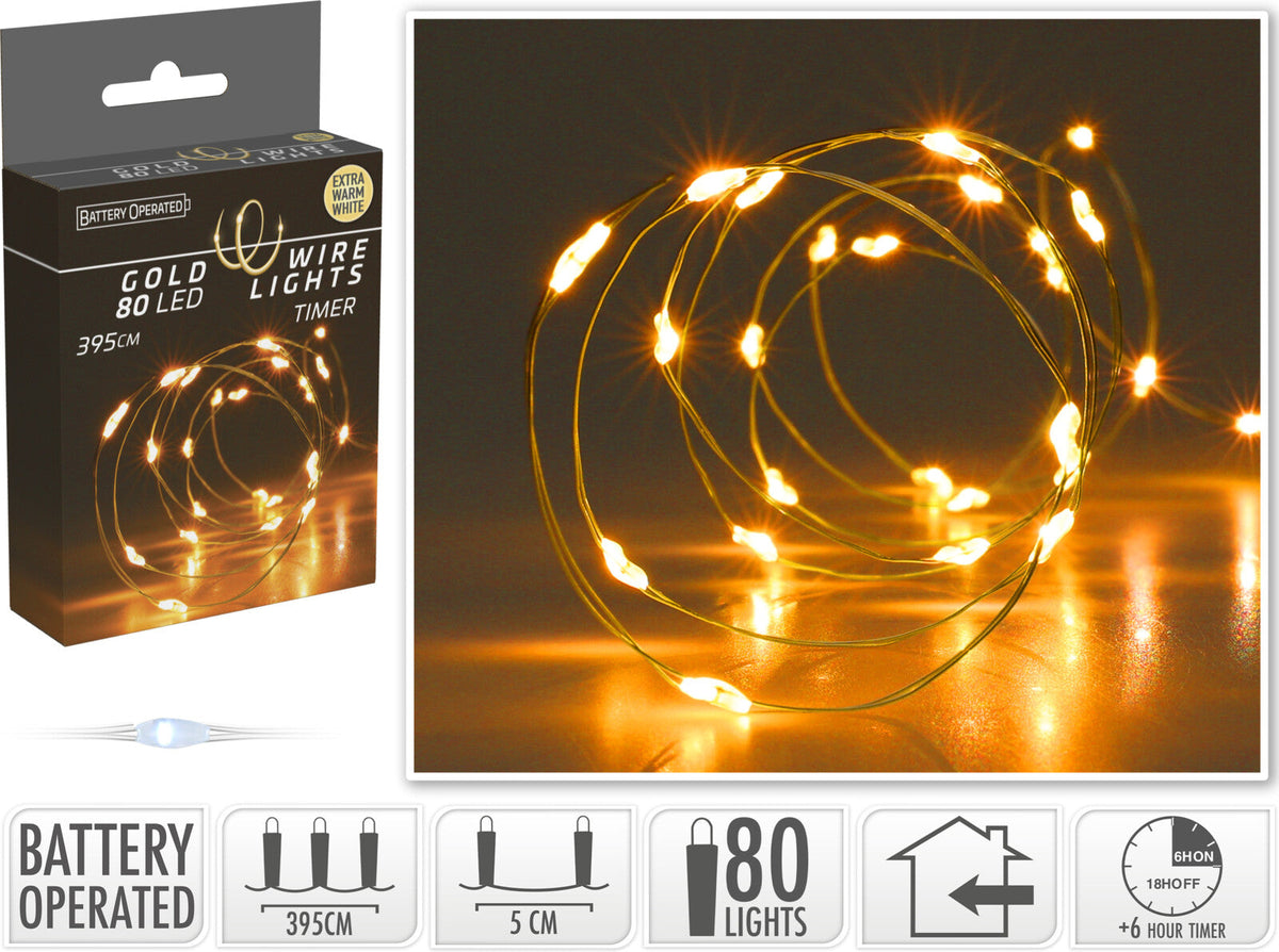 gouddraad verlichting 80led extra warm wit timer
