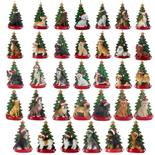 4.25"resin dog w/tree orn assortmen