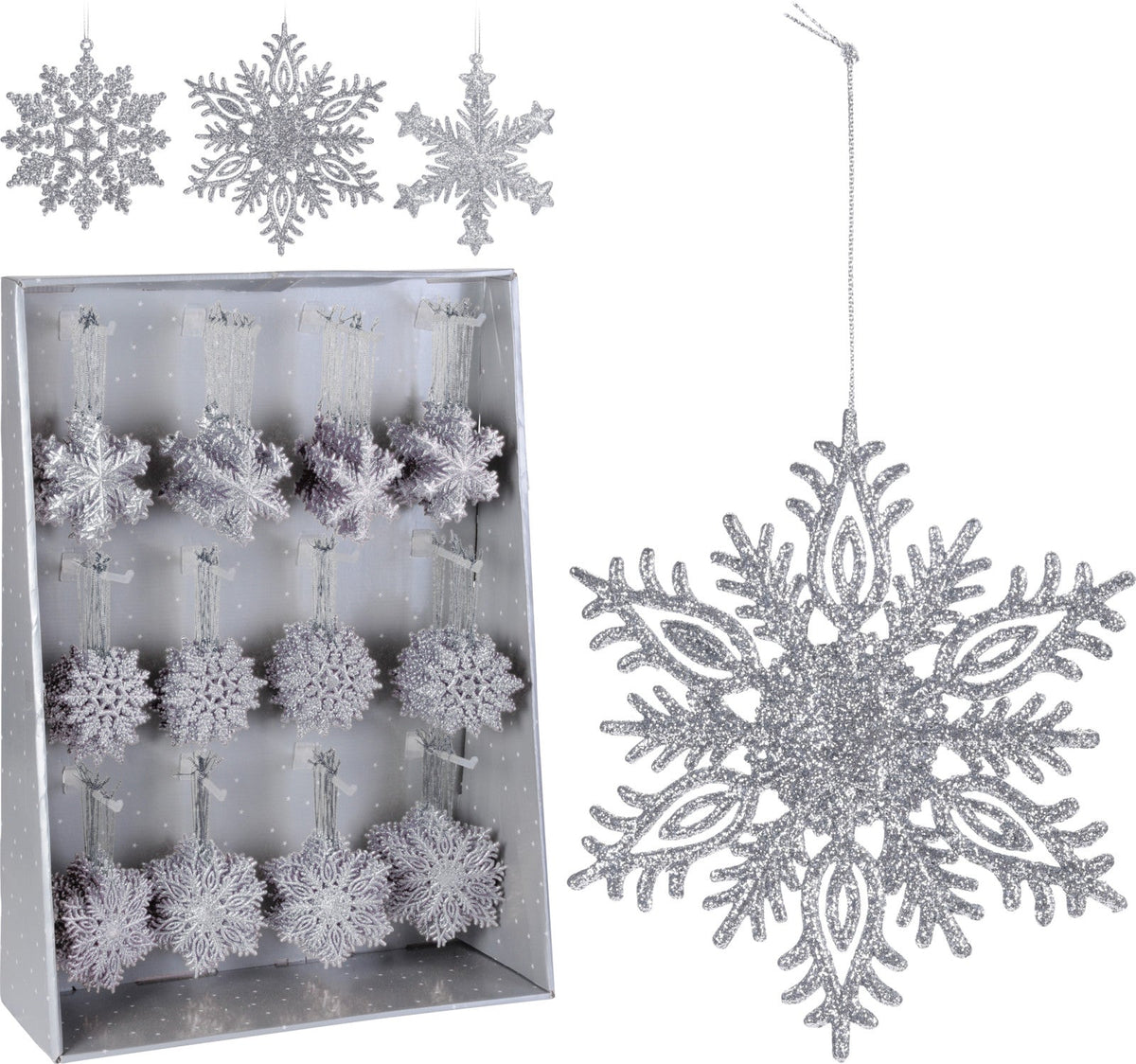 hangdeco 10cm glitter zilver