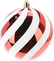 kerstbal streep 18cm rood