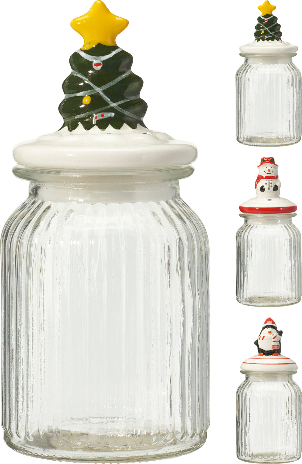 voorraadpot glas 950ml 3ass kerst design op deksel