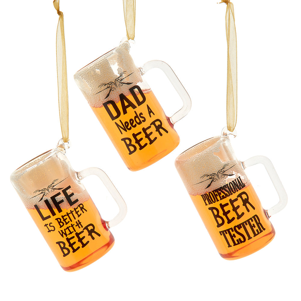 2.75"glass beer w/words orn 3/asstd