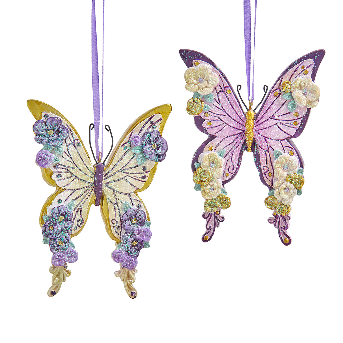 3.5"resin purple & gold butterfly orn 2/asstd.