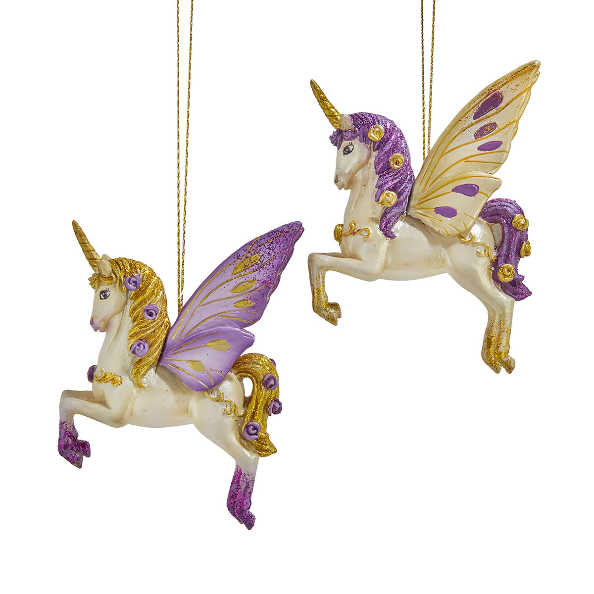 4.3"resin purple & gold unicorn orn 2/asstd.