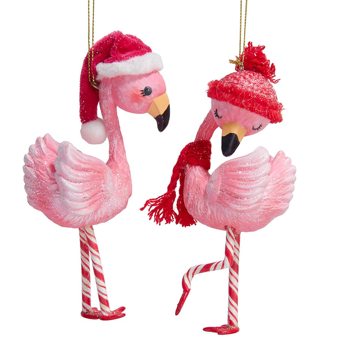 6"resin candy cane lane flamingo orn 2/asstd