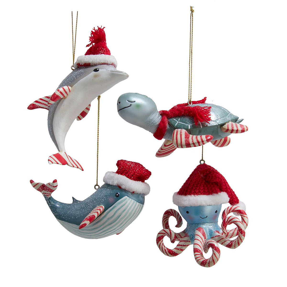 resin candy cane lane sea creature orn 4/asstd: dolphin, oct