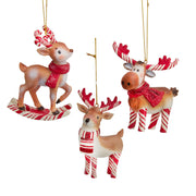 3.54-3.9"resin candy cane lane reindeer & moose orns 3/asstd