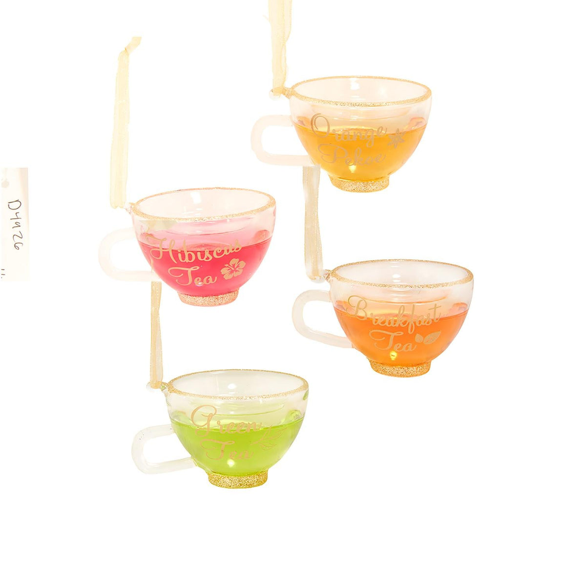 3.5"glass teacup w/gold glitter orns 4/asstd