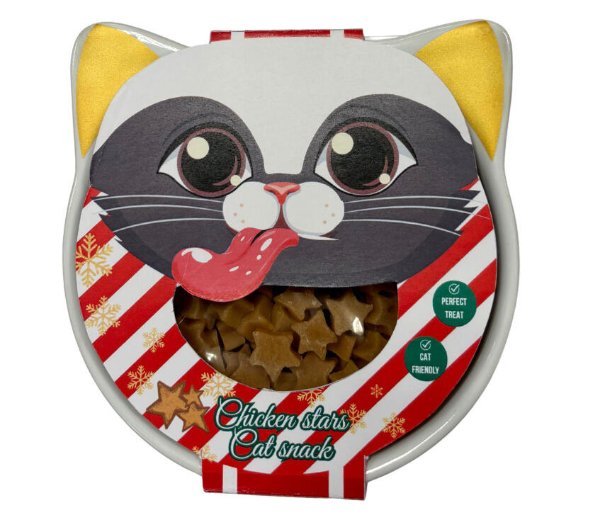 cat bowl with chicken stars