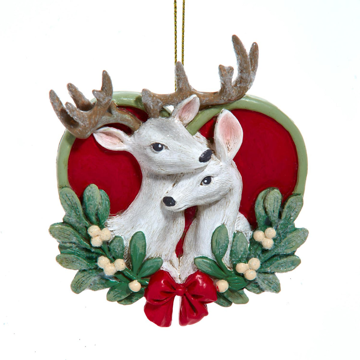 4"resin deer couple on heart orn