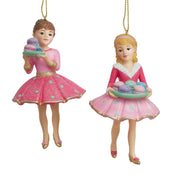 4.25"resin tea theme dessert girl orn 2/asstd.