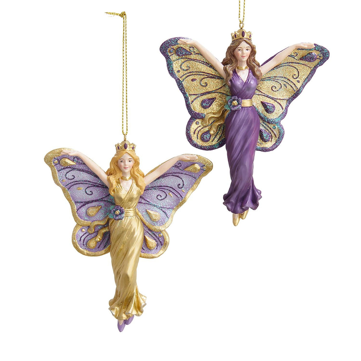 4.5"resin purple & gold butterfly wing lady orn 2/asstd.
