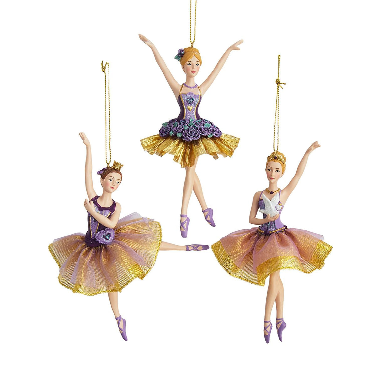 5.75"resin purple & gold ballerina orn 3/asstd.