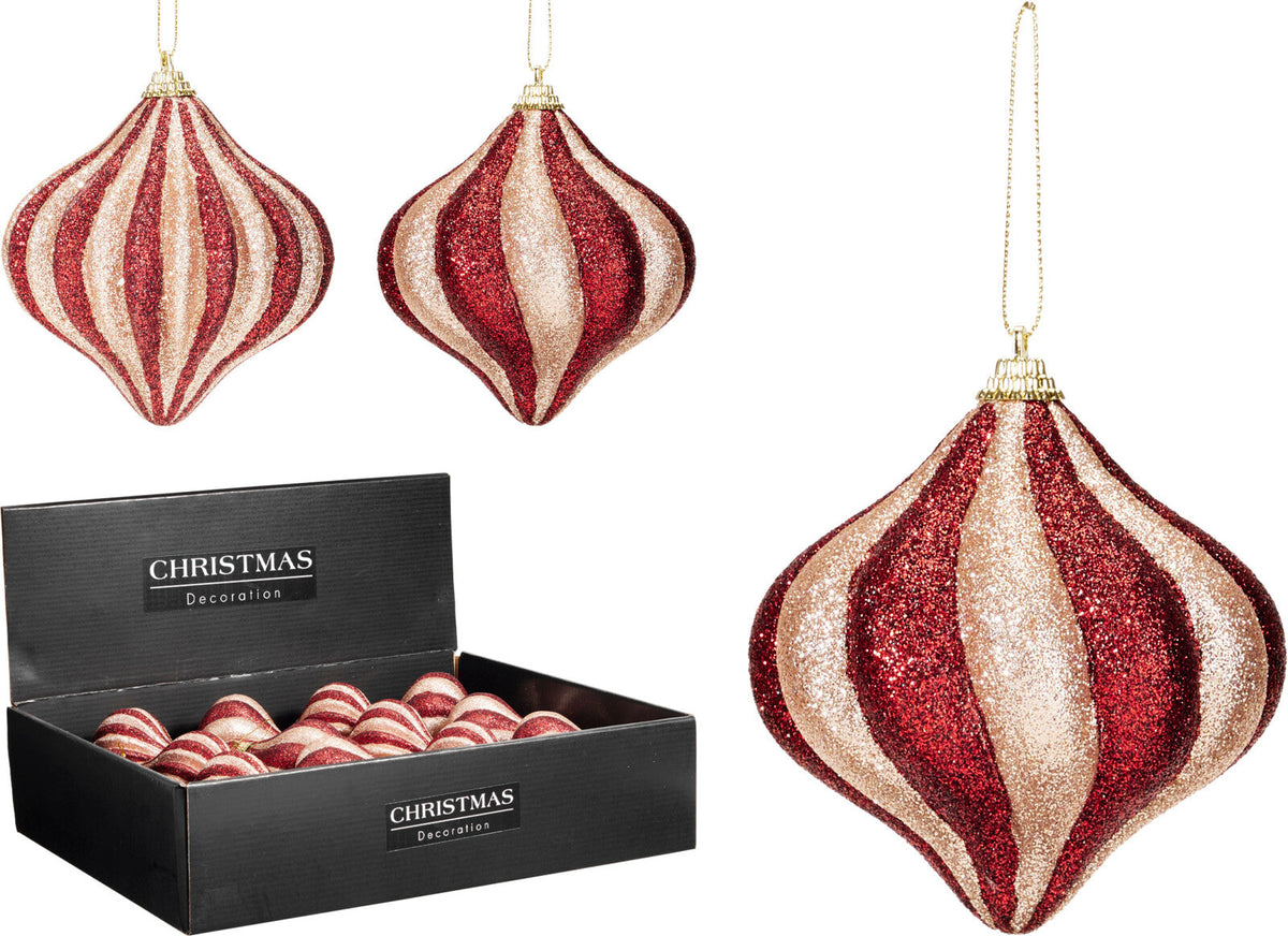 kerstbal ui 10cm 2ass glitter soft pink met burgundy