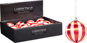kerstbal 8cm met satijn kleur: rood met wit