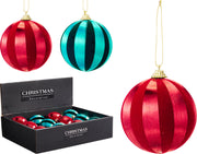 kerstbal 8cm met satijn 2ass kleuren