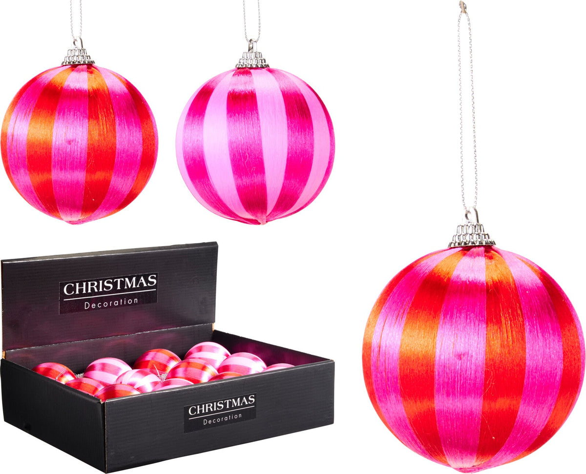 kerstbal 8cm met satijn 2ass kleuren
