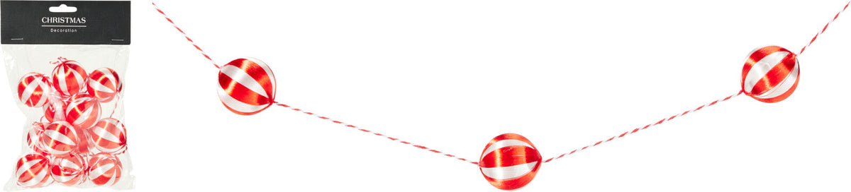 kerstbal guirlande satijn 4x220cm kleur: rood met wit