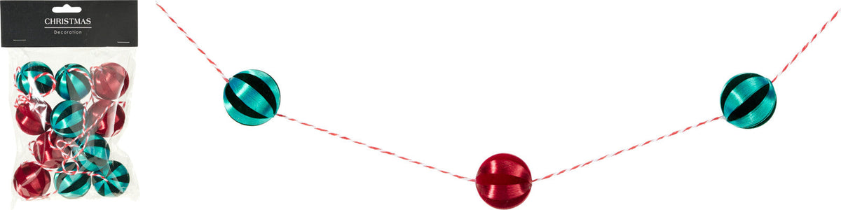 kerstbal guirlande satijn 4x220cm kleur: burgundy and green
