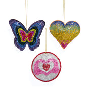 3"bedazzld heart/butterfly/love orn
