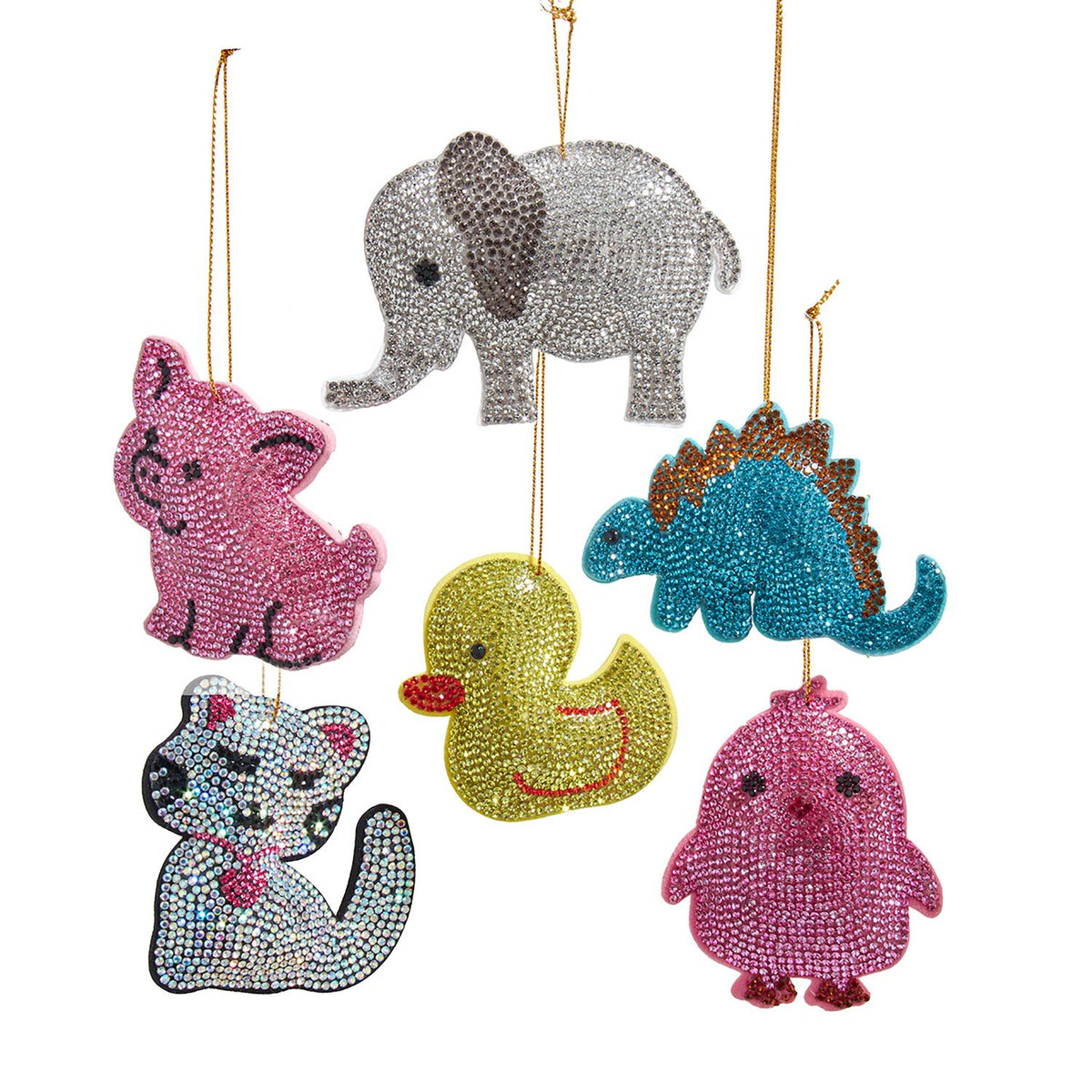3"glass bedazzled animal orn 6/asstd: elephant, duck, dinosa