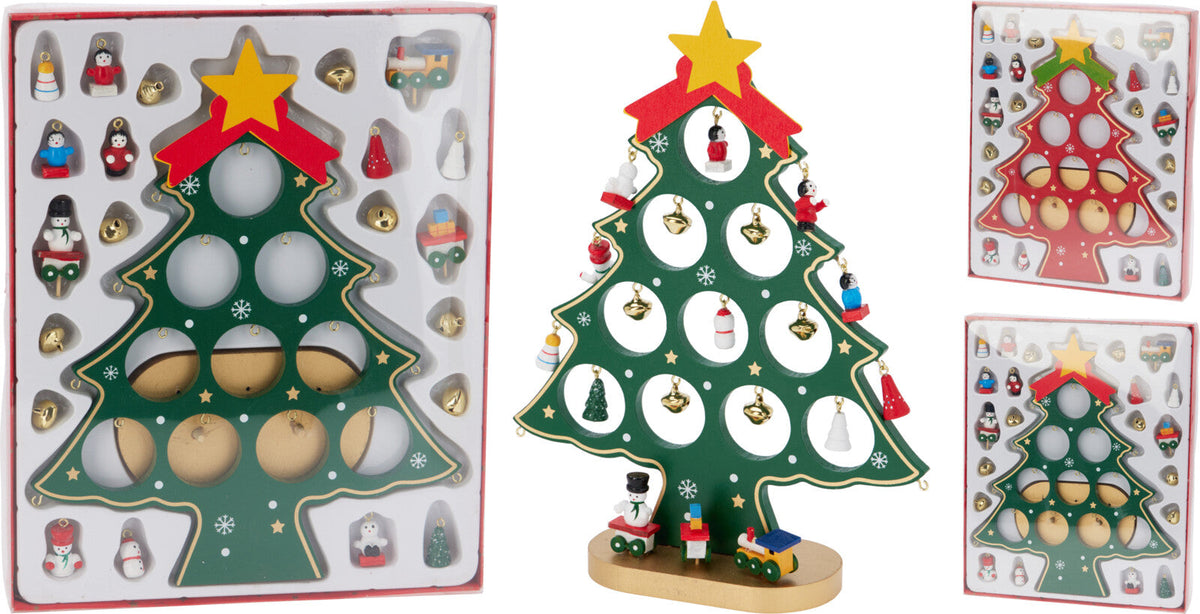 kerstboom met decoratie hout 27cm 2ass
