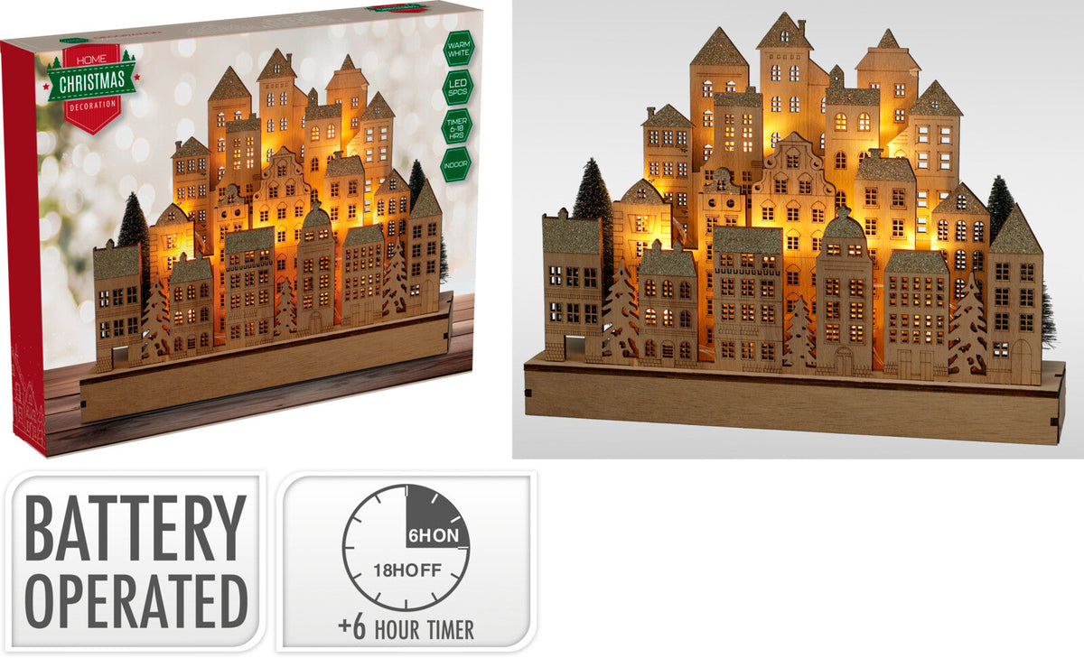 kersttafereel huis 35cm naturel