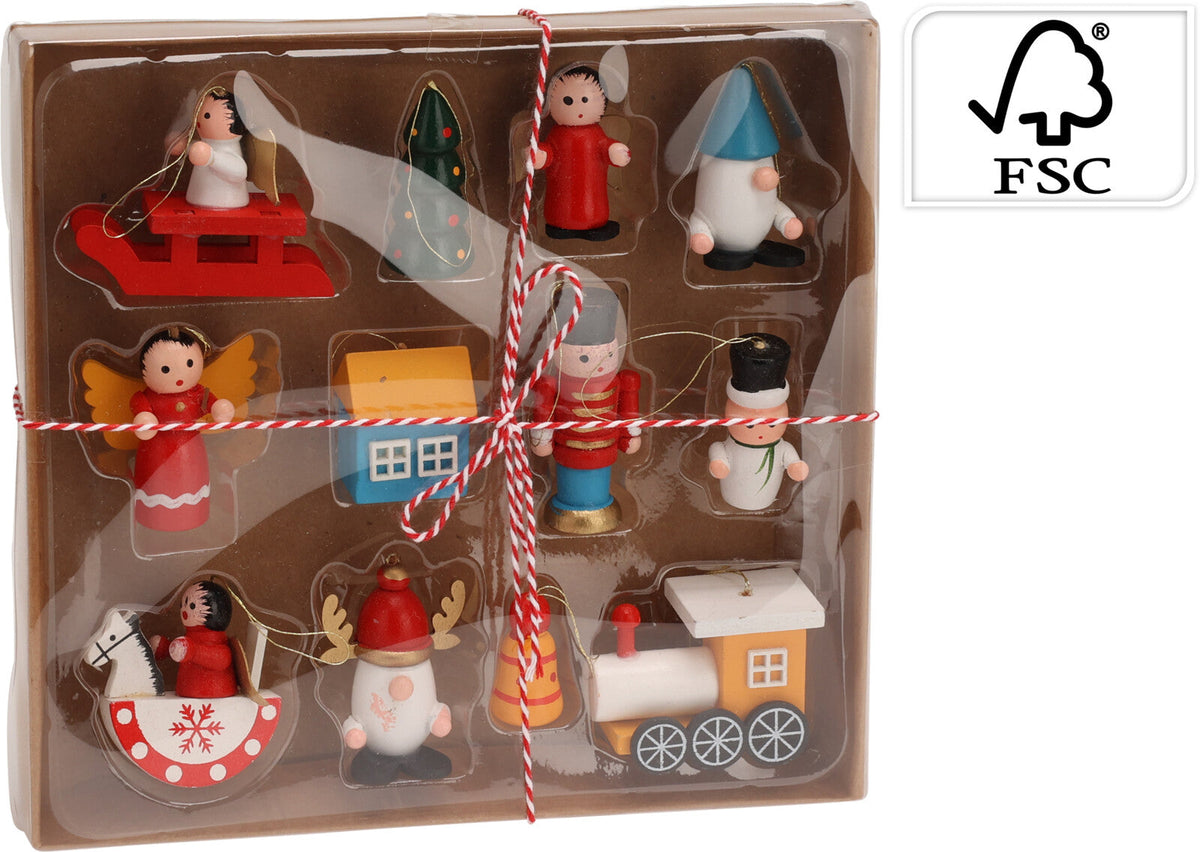 houten hangdeco set 12sts tradional