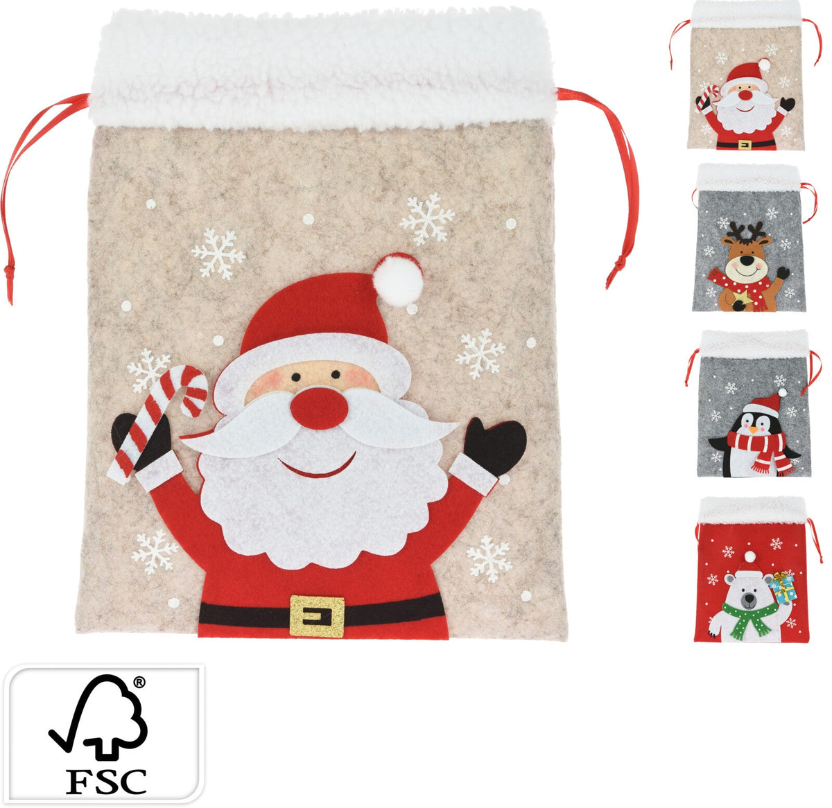 zakje vilt kerstfiguur 26cm 4ass