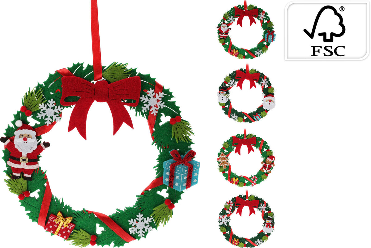 krans groen met kerstdeco 24cm 4ass