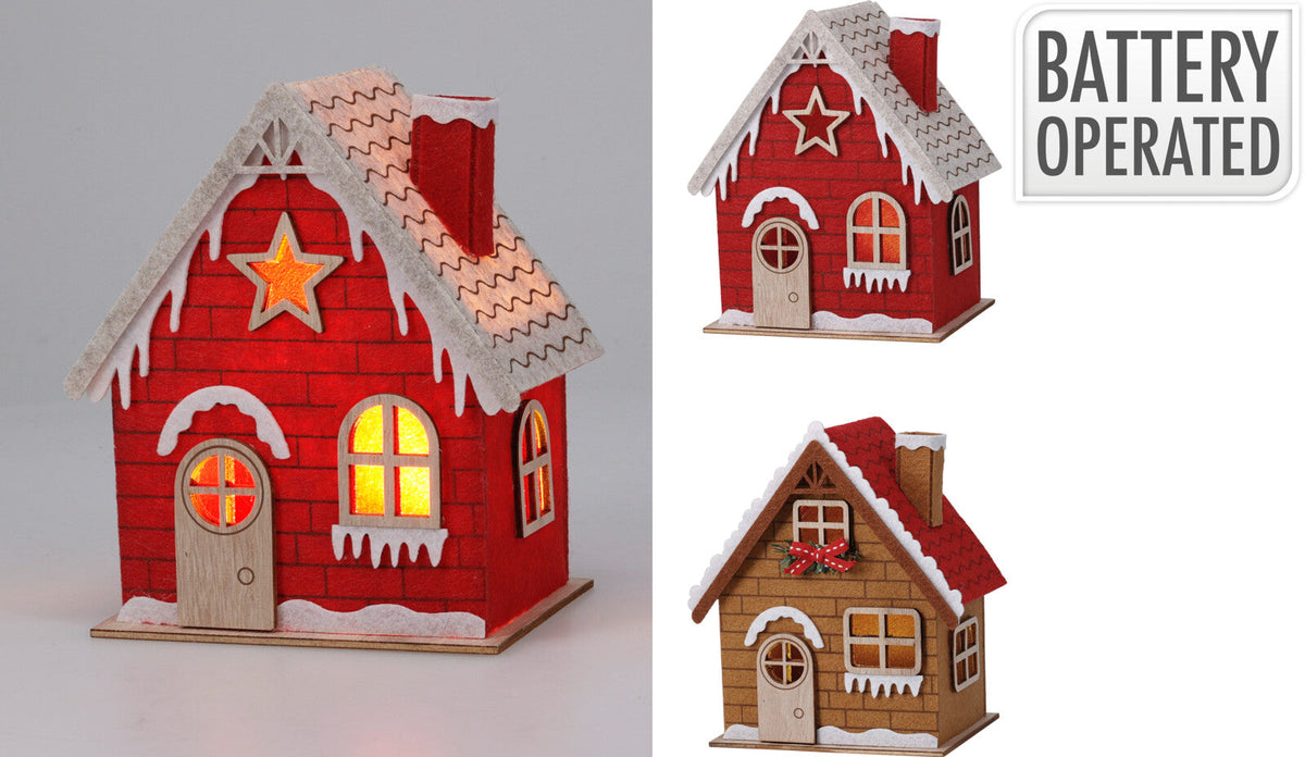 huis vilt met led 11x9x16cm 2ass kleur