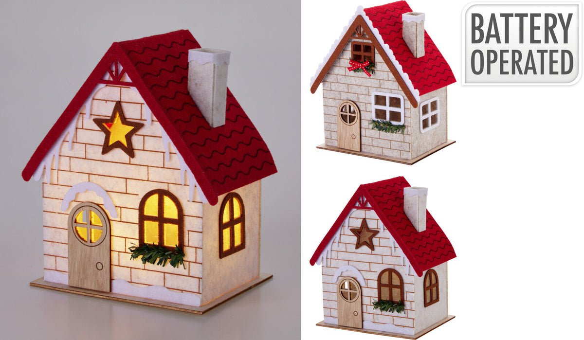 huis vilt met led 17x11x20cm 4ass design