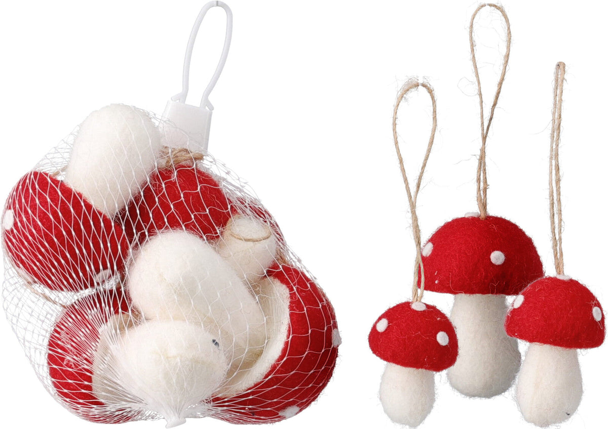 paddenstoel hangdeco set van 5sts rood