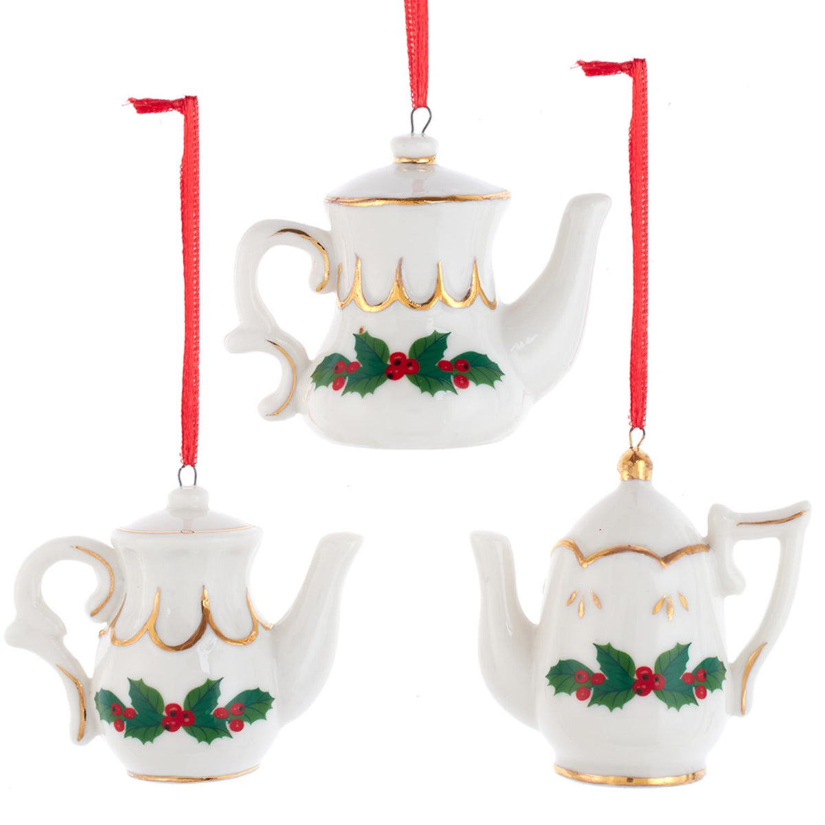 2.5"porcelain holly tea pot orn 3/a