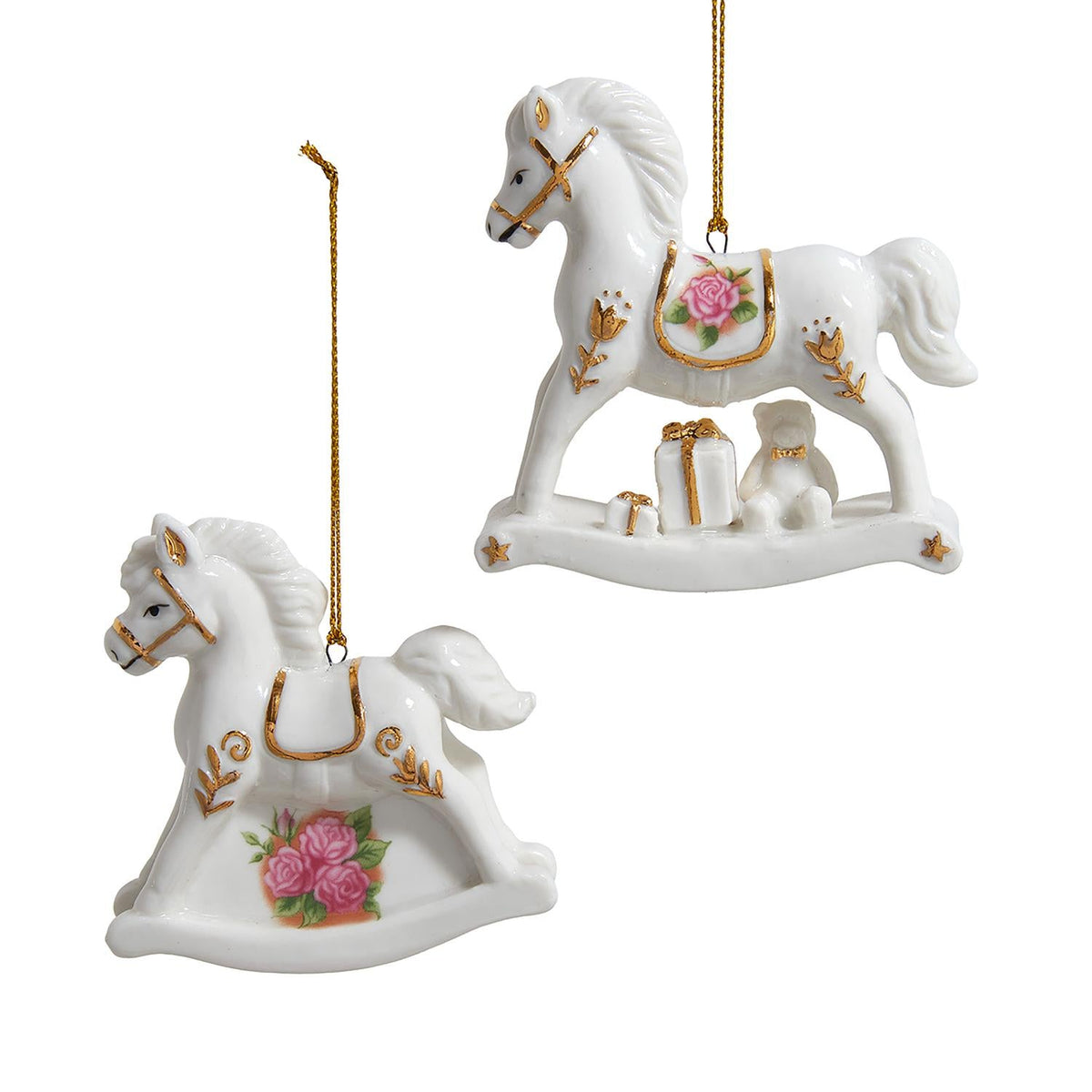 3"porcelain gold & white horse orn 2/asstd.