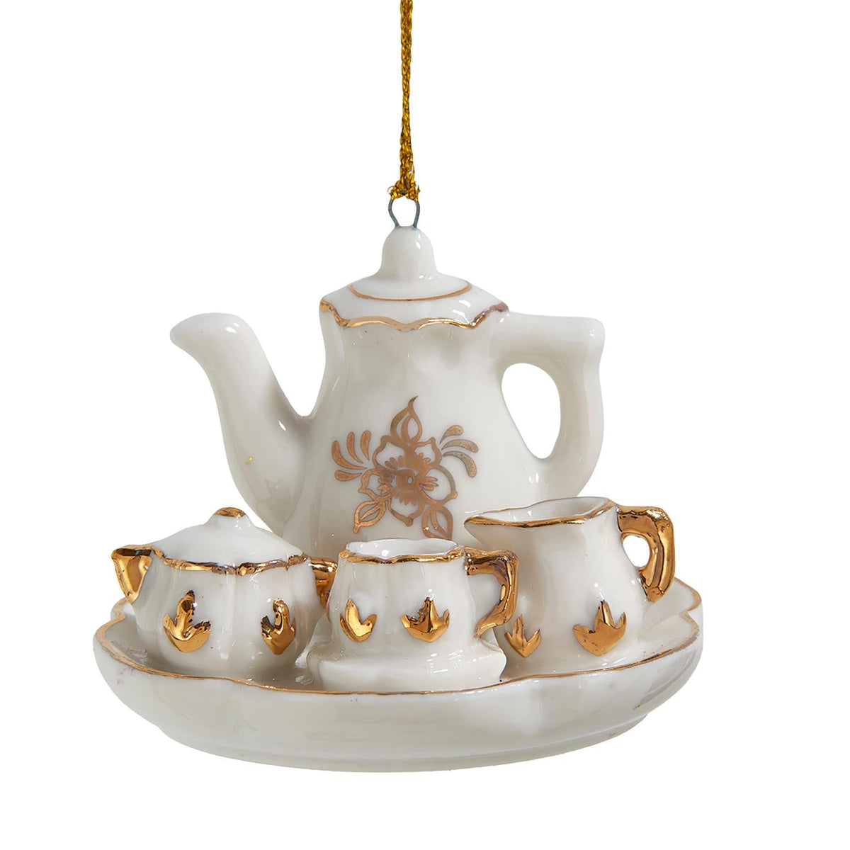 2.75"porcelain gold & white teatime orn.