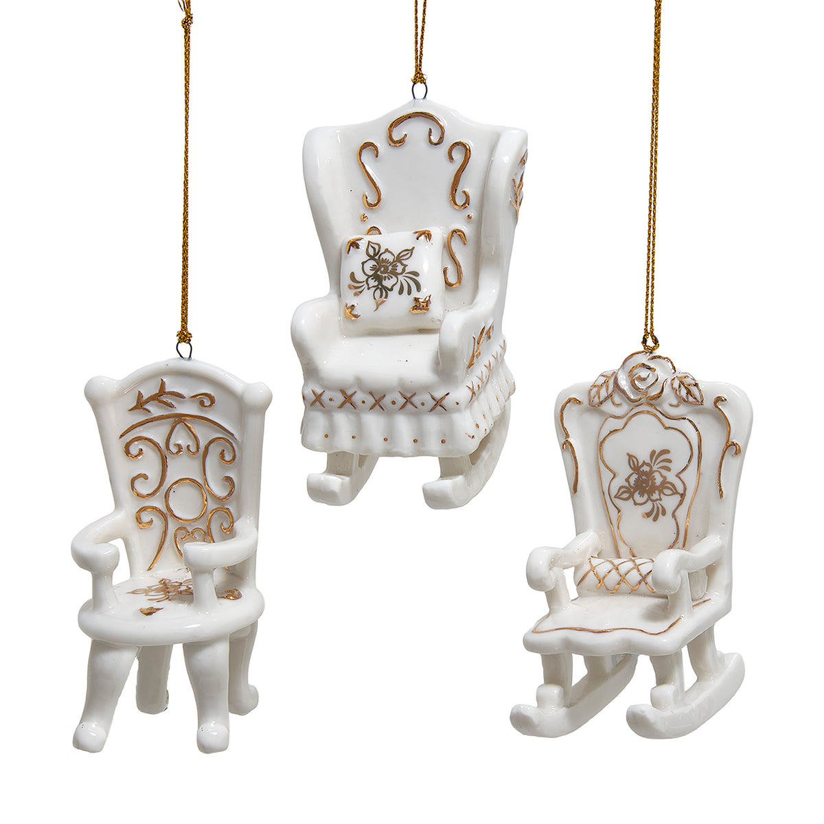 3"porcelain gold & white chair orn 3/asstd.